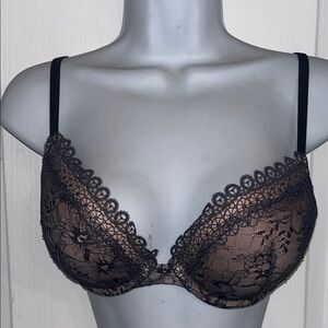 Victoria's Secret Very Sexy push-up bra lacy gray and light pink blush design.